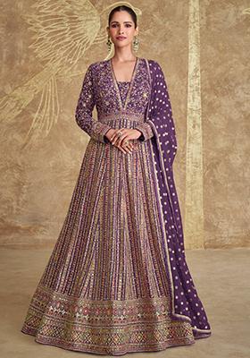 Purple Thread Sequin Embroidered Georgette Anarkali Set
