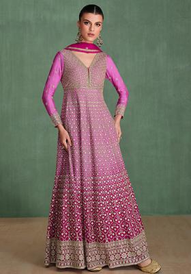 Pink Thread Sequin Embroidered Georgette Anarkali Set