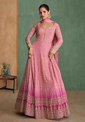 Baby Pink Thread Sequin Embroidered Georgette Anarkali Set