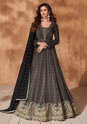 Black Thread Sequin Embroidered Georgette Anarkali Set
