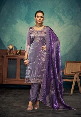 Purple Embroidered Jimmy Choo Silk Kurta Set