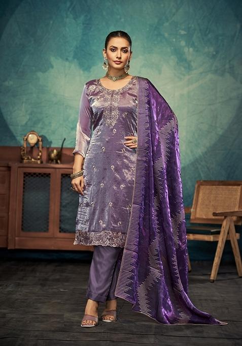 Purple Embroidered Jimmy Choo Silk Kurta Set
