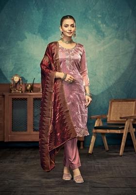 Mauve Embroidered Jimmy Choo Silk Kurta Set