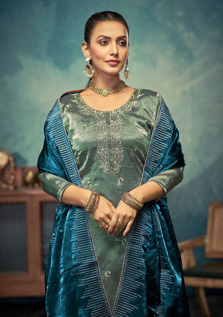 Sky Blue Embroidered Silk Straight Kurta Set - Indya