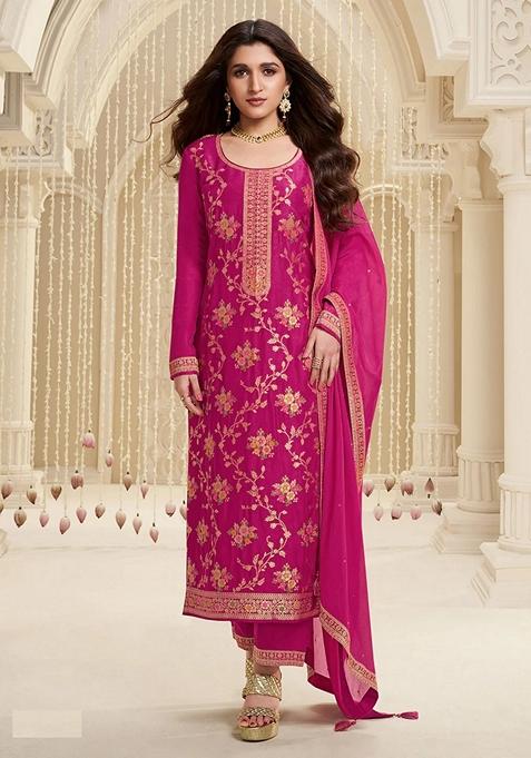 Pink Embroidered Viscose Kurta Set