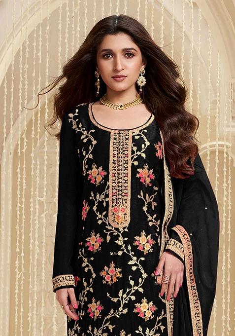 Black Embroidered Viscose Kurta Set