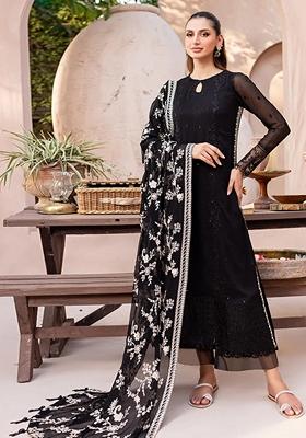 Black Embroidered Georgette Kurta Set