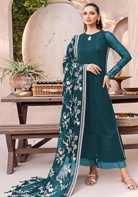 Rama Blue Embroidered Georgette Kurta Set