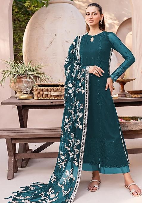 Rama Blue Embroidered Georgette Kurta Set
