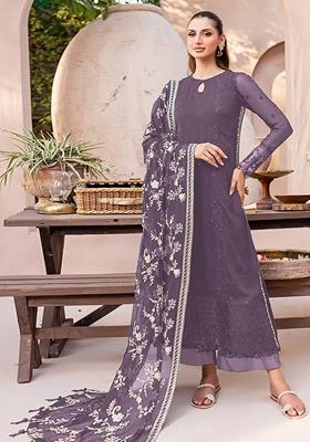 Mauve Embroidered Georgette Kurta Set