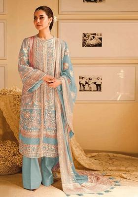 Sky Blue Embroidered Georgette Kurta Set