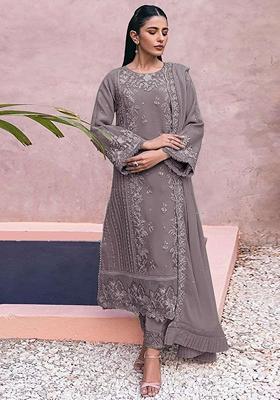 Mauve Embroidered Georgette Kurta Set