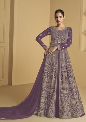 Mauve Embroidered Georgette Anarkali Set