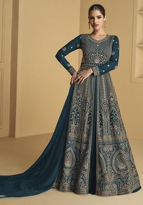 Rama Blue Embroidered Georgette Anarkali Set
