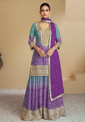 Magenta Embroidered Chinon Sharara Set