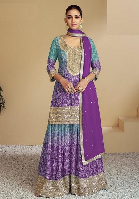 Magenta Embroidered Chinon Sharara Set