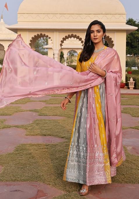 Multicolor Sequin Embroidered Rangoli Silk Anarkali Set