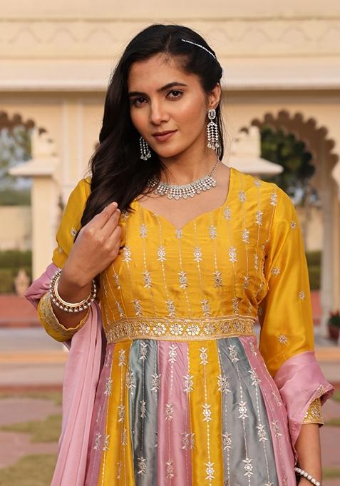 Multicolor Sequin Embroidered Rangoli Silk Anarkali Set