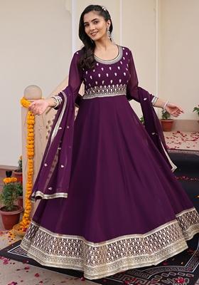 Purple Sequin Embroidered Georgette Anarkali Set