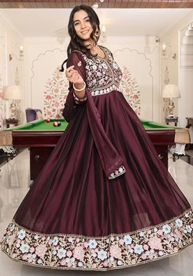 Coffee Brown Embroidered Rangoli Silk Anarkali Set