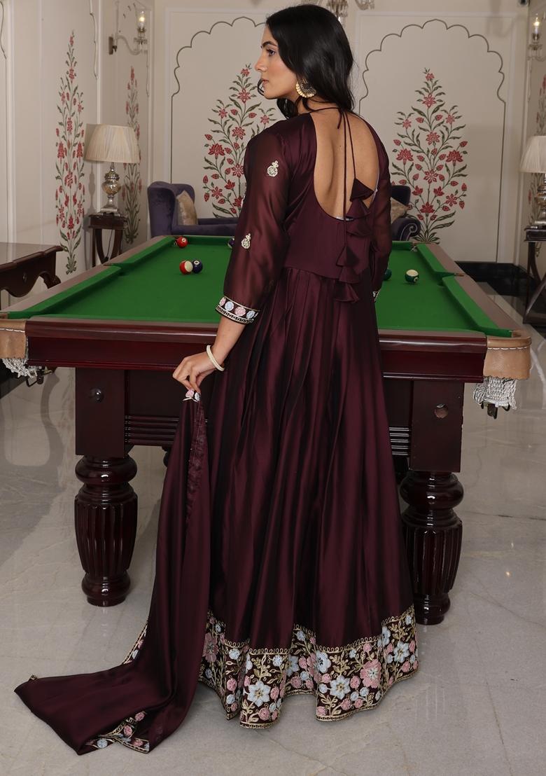Coffee Brown Embroidered Rangoli Silk Anarkali Set