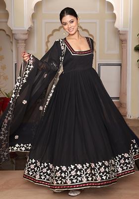Black Ribbon Work Embroidered Georgette Anarkali Set