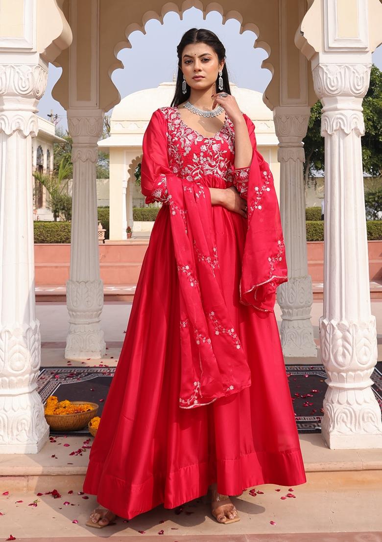 Pink Sequin Embroidered Rangoli Silk Anarkali Set