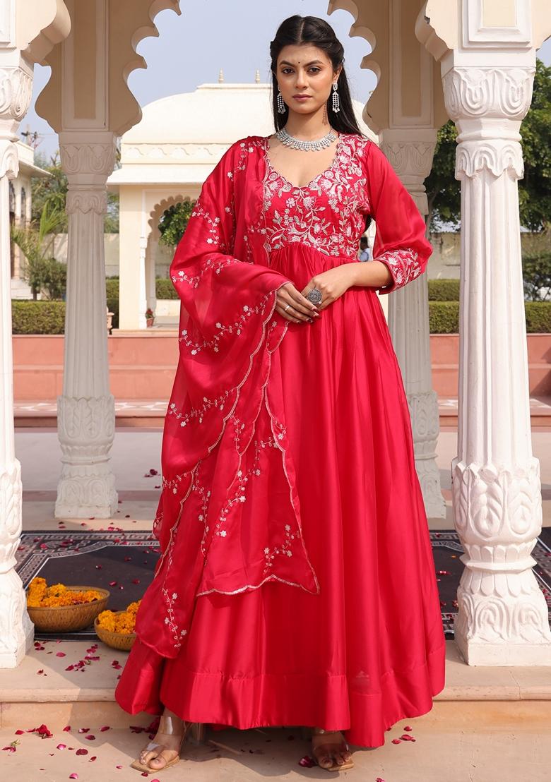 Pink Sequin Embroidered Rangoli Silk Anarkali Set