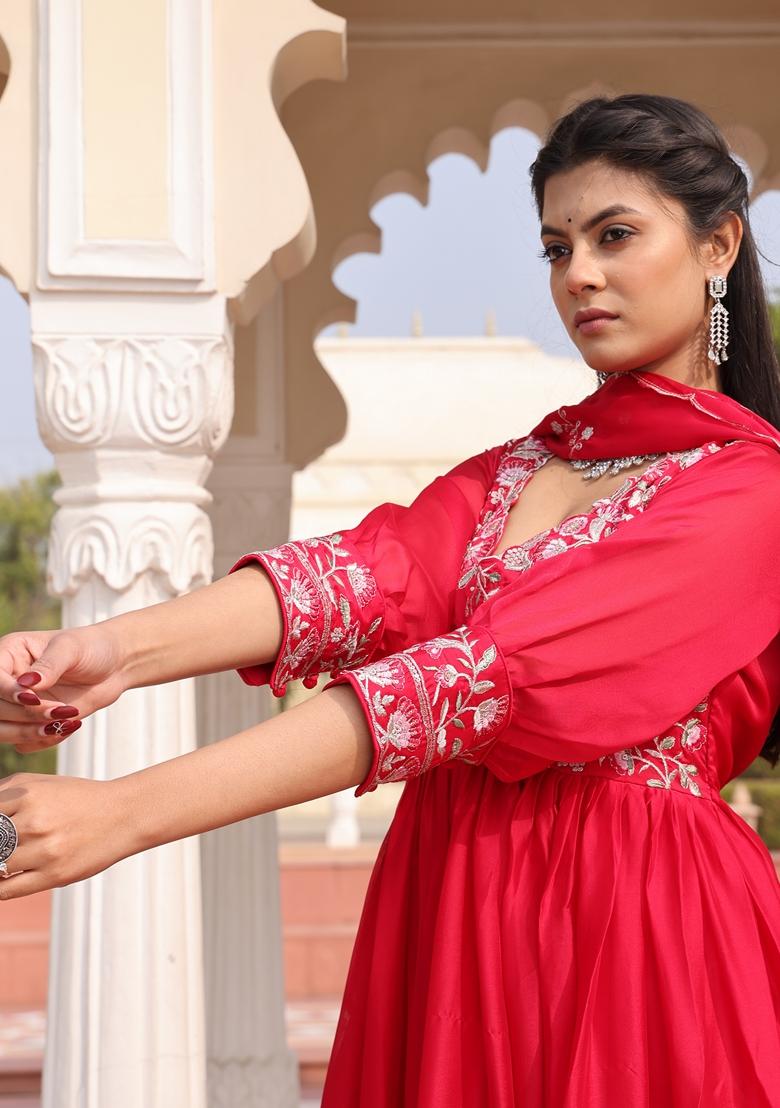 Pink Sequin Embroidered Rangoli Silk Anarkali Set