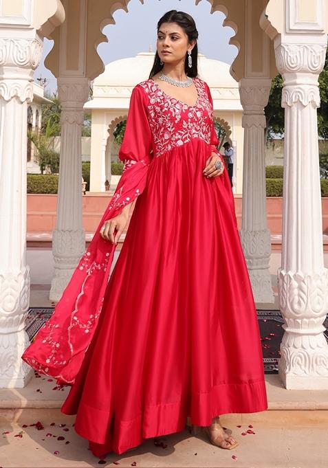 Pink Sequin Embroidered Rangoli Silk Anarkali Set