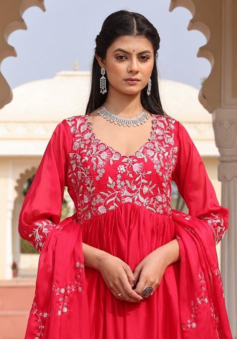 Pink Sequin Embroidered Rangoli Silk Anarkali Set