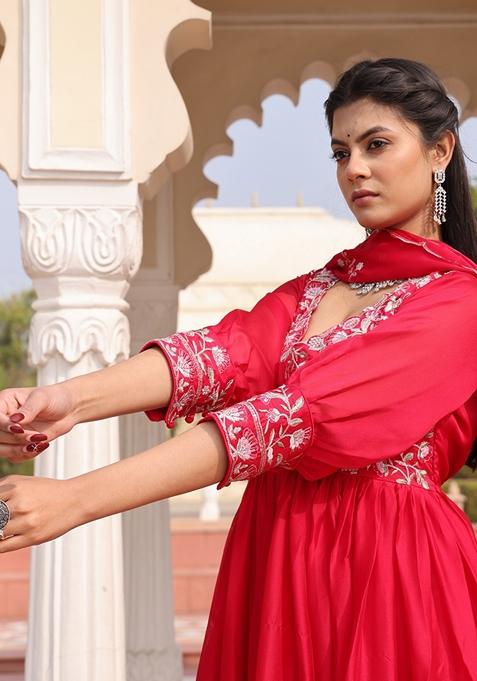 Pink Sequin Embroidered Rangoli Silk Anarkali Set