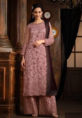 Pink Embroidered Net Kurta Set
