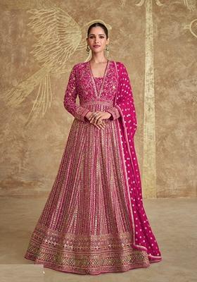 Pink Embroidered Georgette Kurta Set