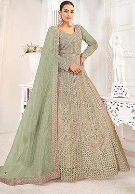 Green Sequin Embroidered NET Anarkali Set