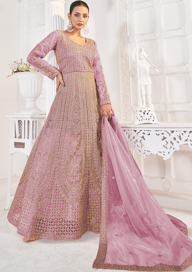 Pink Sequin Embroidered NET Anarkali Set
