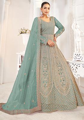 Sky Blue Sequin Embroidered NET Anarkali Set