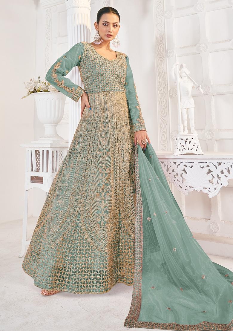 Sky Blue Sequin Embroidered NET Anarkali Set