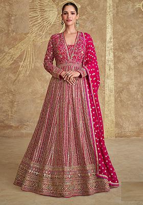 Pink Sequin Embroidered Georgette Gown Set