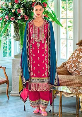 Pink Sequin Embroidered Chinon Kurta Set