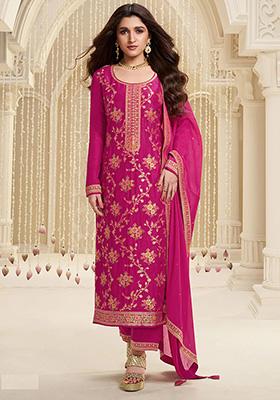 Pink Sequin Embroidered Viscose Kurta Set