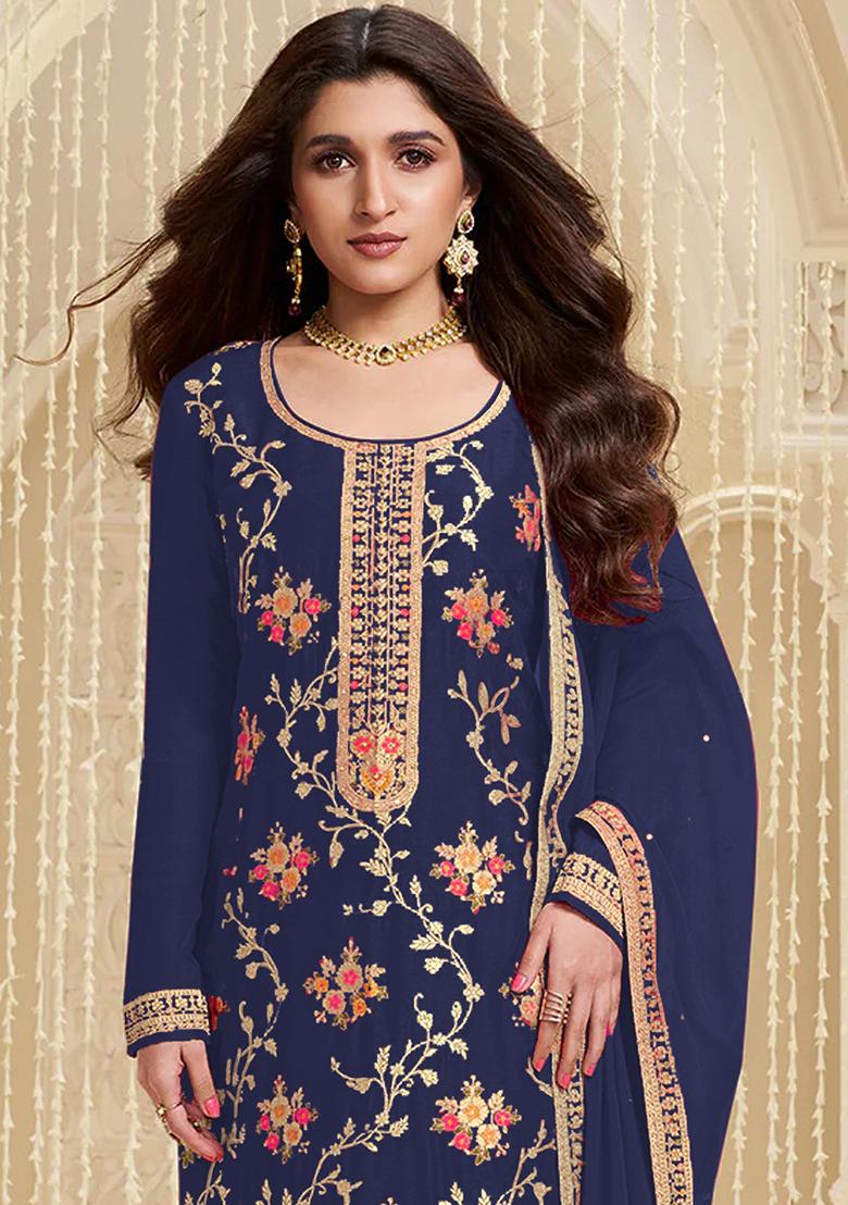 Blue Sequin Embroidered Viscose Kurta Set