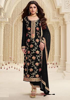 Black Sequin Embroidered Viscose Kurta Set