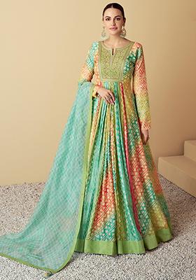 Multicolor Sequin Embroidered Muslin Gown Set Set