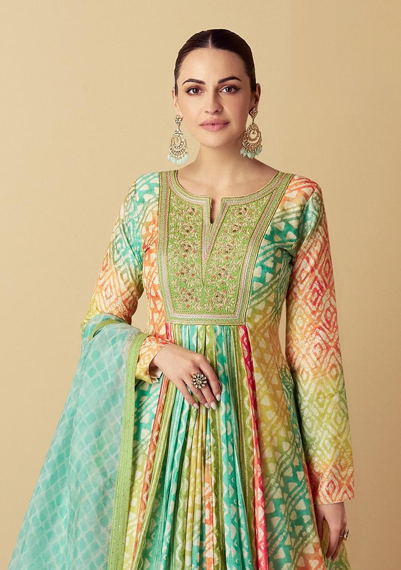 Multicolor Sequin Embroidered Muslin Gown Set Set