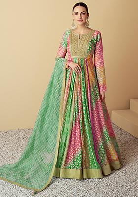 Multicolor Sequin Embroidered Muslin Gown Set Set