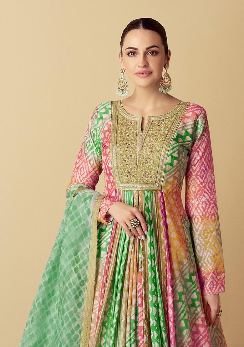 Multicolor Sequin Embroidered Muslin Gown Set Set