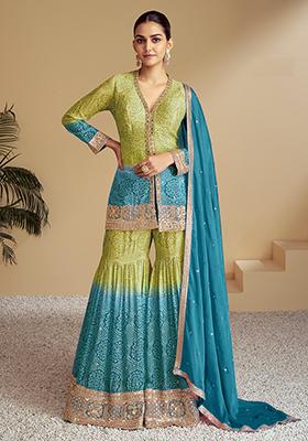 Sky Blue Sequin Embroidered Chinon Sharara Set
