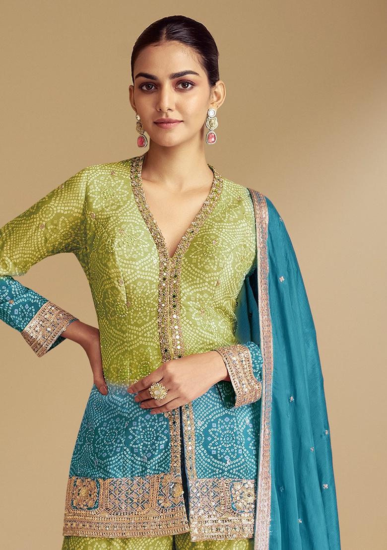 Sky Blue Sequin Embroidered Chinon Sharara Set