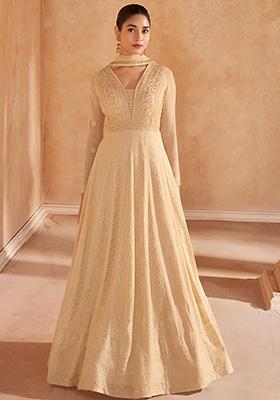Peach Sequin Embroidered Georgette Gown Set